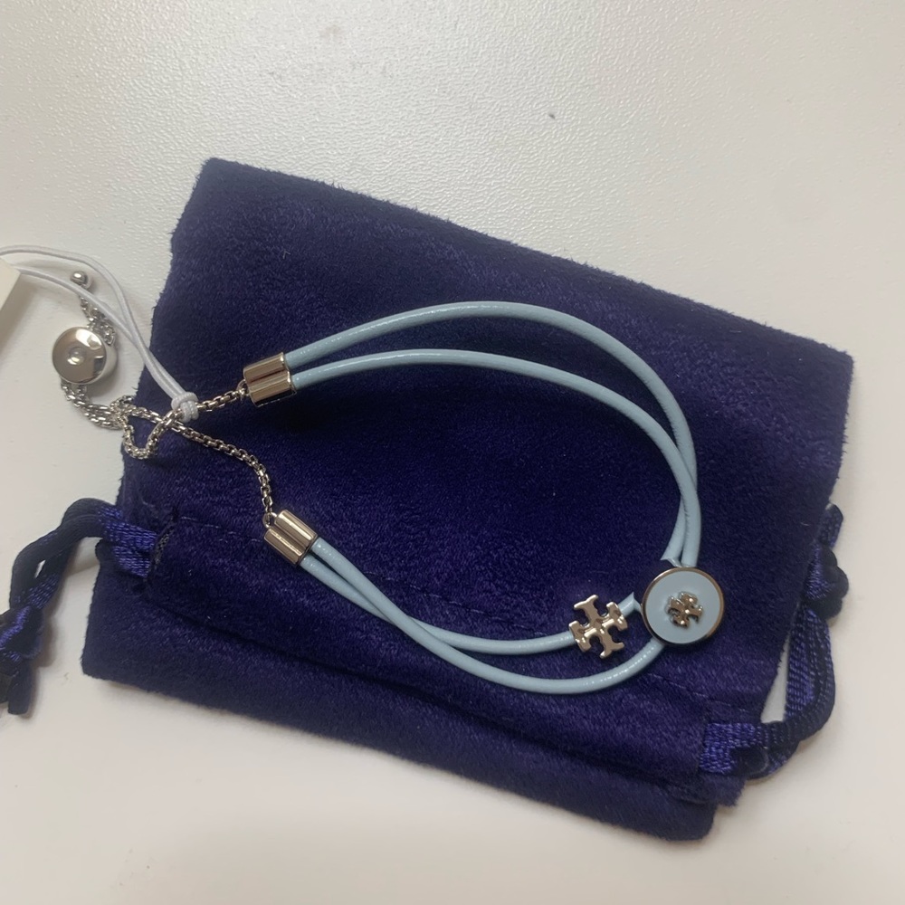 Enamel Logo Slider Bracelet In Tory Silver / Floral Blue